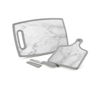 Gicos Set 3 pezzi 2 taglieri con coltello effetto marmo pane formaggi carne salumi cucina rettangolare 37 * 23 cm 30 * 19 cm GYA-835841