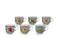 PASSIONECASA SET 6 TAZZE DA CAFFE DECORO MEDITERRANEO IN PORCELLANA