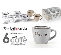 Gicos, Set 6 Tazzine Caffè in Ceramica, Colori Assortiti
