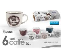 Gicos, Set 6 Tazzine Caffè Time for Coffe, Colori Assortiti