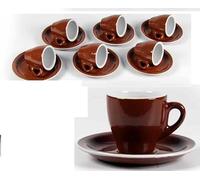 Servizio Set 6 Tazzine da Caffe Tazzina in Ceramica con Piattino Marrone 95ml
