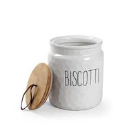 GICOS SRL Barattolo Biscottiera da Cucina in Ceramica Bianca con Tappo in Legno 18 cm