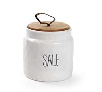 GICOS SRL Barattolo da Cucina in Ceramica Bianca Sale con Tappo in Legno 14 cm