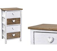 GICOS SRL Cassettiera in Legno Bianco Anticato 4 cassetti Bianco/Marrone pomello Cuore 37x29x70 Shabby Chic