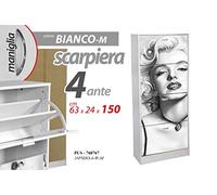 GICOS SRL Mobile scarpiera struttura in legno 4 ante colore bianco 63 * 24 * 150 cm PUR-768767