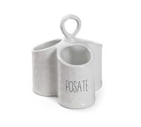 GICOS SRL Portautensili da Cucina in Ceramica Bianca 3 Scomparti 17 x 18 cm