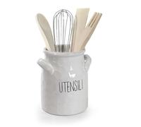 GICOS SRL Portautensili da Cucina in Ceramica Bianca + Utensili 16 x 17,5 cm