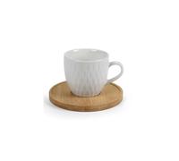 GICOS SRL Set 6 Tazze Tazzine Caffè Bianche in Ceramica con Piattini in Bamboo