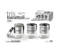 GICOS TRIS BARATTOLI SET SALE ZUCCHERO CAFFE BARATTOLO IN VETRO E ACCIAIO 750ML
