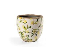 Gicos Vaso vasetto cachepot anticato in ceramica tondo 19 * 19 * 17 cm decoro limoni schabby chic casa giardino EXC-830112