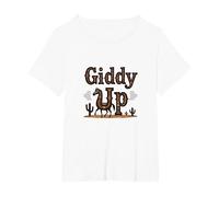 Giddy Up Western Horse Desert Cactus Cowboy, Ragazza Mucca Maglietta, Donna Plus-Size, Bianco, 2X