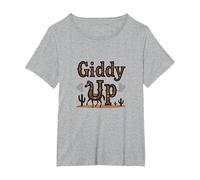 Giddy Up Western Horse Desert Cactus Cowboy, Ragazza Mucca Maglietta, Donna Plus-Size, Grigio Melange, 1X