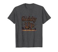 Giddy Up Western Horse Desert Cactus Cowboy, Ragazza Mucca Maglietta, Uomo, Grigio Scuro, XL