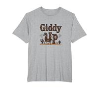 Giddy Up Western Horse Desert Cactus Cowboy, Ragazza Mucca Maglietta, Uomo Taglie Grandi, Grigio Melange, 5X Tall