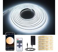 GIDEALED Kit di strisce LED COB DC24 V, 6000 K, luce bianca fredda, dimmerabile, 8 m, flessibile, con telecomando RF/controller Bluetooth, alimentatore da 24 V, per decorazione fai da te in casa,