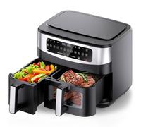 Gidgimo Friggitrice ad Aria XXL 10 litri Doppio Cestello, 50°C-230°C, Air Fryer con Finestra, 12 Programmi, Lavabile in Lavastoviglie, Touch Screen, Doppia Temperatura e Tecnologia SMART& MATCH Cook