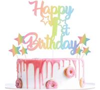 Gidobo Topper per torta di compleanno per il 1° compleanno, decorazioni pastello per torte di compleanno con stella di un anno, decorazioni per feste di compleanno per ragazzi e ragazze