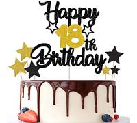 Gidobo Topper per torta per 18° compleanno, decorazioni per torta glitterate oro nero con stelle, forniture per feste di compleanno diciotto anni per ragazzi e ragazze