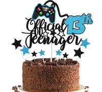 Gidobo Topper per torta ufficiale per il 13° compleanno per ragazzi, glitterato, con videogiochi, con controller per tredici anni, forniture per feste di compleanno
