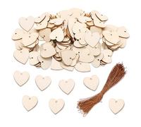 GIDWRIY 100 Pezzi Piccoli Cuoricini Di Legno da Appendere,Cuoricini Decorativi Per Bomboniere,Cuori Legno da Scrivere con Foro,Cuoricino Naturale con Corda Di Iuta,Cuore Legnos Matrimonio per DIY