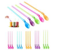 GIDWRIY 20 Pezzi Cannucce con Cucchiaio Plastica,Cannucce Cucchiaini Riutilizzabili,Cucchiaio di Paglia Colorate,Cucchiaino Lungo per Cocktail,Reusable Straw,Stoviglie per Feste per frullati, Freddo
