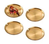 GIDWRIY 4 Pcs Vassoio Dorato Rotondo 14 cm,Vassoio Acciaio Inox Tondo,Piatto Decorativo Portaoggetti,Vassoio in Metallo Dorato,Vassoio da Portata Oro,Vassoio Oro Natale,Cosmetici Piatti per Gioielli