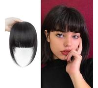 GIEEU 100% frangia a clip per capelli naturali per donne, nero frangia clip in frangetta con tempie, resistenti al calore, leggeri, frangia donna per tutti i giorni, feste (calore resistente, leggero)