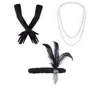 GIEEU 4 pezzi 1920 Set di accessori, 20s Costume fascia per le donne, Gatsby Flapper Accessori,grande gatsby accessori Ladies Charleston Fancy Dress