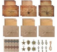 GIEEU Set di carta da lettere e buste vintage con 16 fogli, 8 buste, 8 chiavi retrò, 8 corde di canapa, 8 adesivi per lettere d'amore, matrimonio, invito, lettera di ringraziamento
