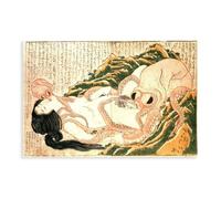 GIEIG Katsushika Hokusai - Poster da parete su tela con Ukiyo-e giapponese del 1814, motivo "Il sogno della moglie del pescatore", stampa artistica da parete senza cornice, 30 x 45 cm