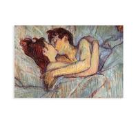 GIEIG Poster da parete su tela con scritta in inglese "In Bed The Kiss by Henri De Toulouse Lautrec", decorazione per camera da letto, ufficio, cucina, regalo, 60 x 90 cm