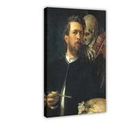 GIEIG Stampa artistica da parete su tela con autoritratto con la morte che gioca il violino di Arnold Bocklin, poster per l'estetica della stanza, 30 x 45 cm