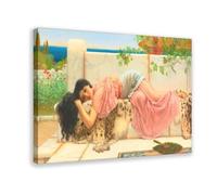 GIEIG Stampa artistica da parete su tela con John William Godward, con scritta "When The Heart Is Young", per casa, scuola, ufficio, 50 x 75 cm