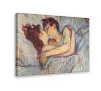 GIEIG Stampa artistica da parete su tela con scritta in inglese "In Bed The Kiss by Henri De Toulouse Lautrec", per casa, scuola, ufficio, 50 x 75 cm