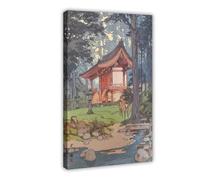 GIEIG Stampa artistica da parete su tela con tempio nel bosco di Yoshida Hiroshi, decorazione moderna per camera da letto, 50 x 75 cm