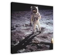 GIEIG Stampa artistica da parete su tela, motivo: Buzz Aldrin sulla luna, con astronauta, per camera di ragazzi e ragazzi, stampa su tela, 40 x 40 cm