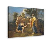 GIEIG Stampa artistica da parete su tela, motivo: Nicolas Poussin, i pastori arcadici, per camera di ragazzi e ragazzi, stampa artistica su tela, 30 x 45 cm
