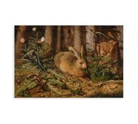 GIEIG Stampa artistica da parete su tela, motivo: una lepre nella foresta di Hans Hoffmann, per camera da letto, ufficio, cucina, regalo, senza cornice, 40 x 60 cm