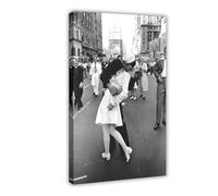 GIEIG Stampa artistica su tela con stampa su tela, motivo: Kissing on VJ Day, New York Times Square - WW 2, stampa artistica da parete su tela, 30 x 45 cm