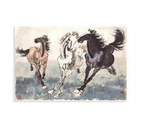 GIEIG Xu Beihong, poster su tela con tre cavalli al galoppo, decorazione da parete per camera da letto, ufficio, stanza, regalo, senza cornice, 60 x 90 cm