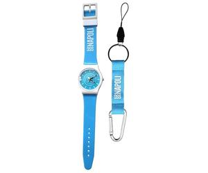 GIEMME S.r.l. Kit Orologio da Polso e Portachiavi SSC Napoli, Celeste con Logo, Prodotto Ufficiale