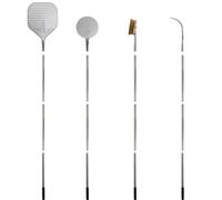 Giemme Set 4 Pale Pizza, Manico Smontabile, Lunghezza Regolabile, Ø 33 cm | Pala Forata 34 cm, Palino Tondo Ø 22 cm AISI 304, Spazzola Orientabile, Setole in Ottone, Spargibrace Galvanizzato
