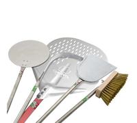 Giemme Set Professionale da 5 Pale per Pizza in Alluminio e Acciaio, Pala per Infornare Forata 33 cm, Manico cm 120, Per Forni profondi 100/110 cm