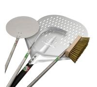 Giemme Set Professionale Pale per Pizza 4 Pezzi Linea Pro in Alluminio e Inox con Pala Forata 33 cm, Palino Ø 22 cm e Manico 150 cm per Forni fino a 140 cm, Made in Italy