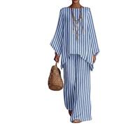 Gienslru 2 Pezzi Tuta Donna Complete Elegante Lino Estivo Boho Chic Top Kaftano Vintage e Pantaloni Gamba Larga Tute Curvy Completo Cerimonia Leggero Taglie Forti Spiaggia Vacanze Primaverile Set
