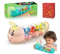 Gienslru Caterpillar Crawling Toy, Caterpillar Design Tummy Time Toy with Light & Music Musical Light Up, Musical Caterpillars Crawling Toys, Birthday Gifts for Boys And Girl (Pink)