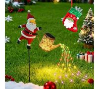 Gienslru Christmas Solar Kettle Lights Garden Lawn Decorative Lights, Santa Kettle Ground Lamp, Hanging Metal Santas Watering Can LED Light, for Outdoor Patio Path Walkway Decoration (Color)