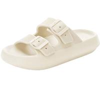 Gienslru Ciabatte Uomo Donna Estive Sandali Piscina Gomma Mare EVA Morbide Antiscivolo Pantofole Casa Doccia Doppia Fibbia Regolabile Unisex Leggere Ciabatta Comfort Comode Nuvola Spiaggia (Beige,35)