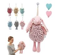 Gienslru Cute Rabbit Chenille Hand Towels with Hanging Loop, Super Absorbent Fuzzy Ball Towel for Bathroom & Kitchen, Quick Dry Soft Microfibre Washcloths for Kids and Family (Pink)