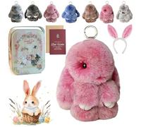 Gienslru Easter Keychain With Tin Box, 4" Handmade Soft Bunny Charms, Easter Cute Bunny Plush Keychain, for Women & Teens Sweet Surprise (G-1)